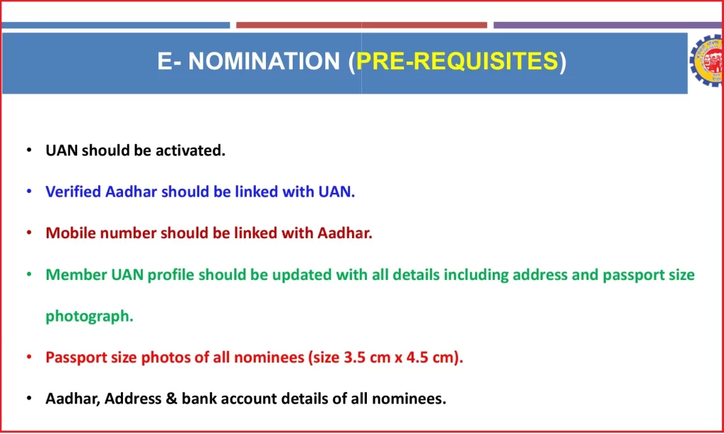 E- nomination (Pre Requisites)