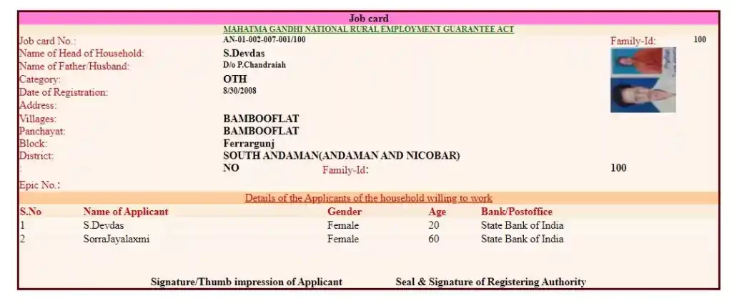 ANDAMAN AND NICOBAR MGNREGA Job Card List